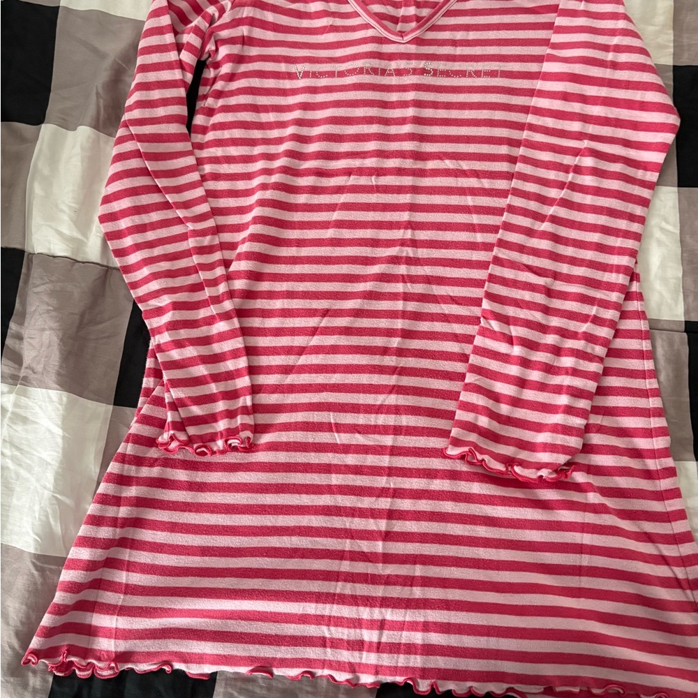 Victoria's Secret Pink Striped Long Sleeve Shirt Dress
